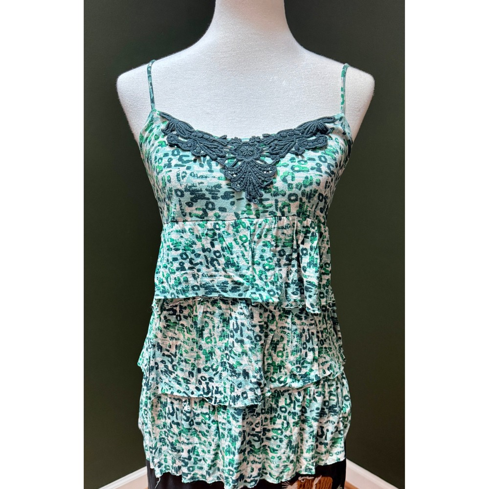 Y2K Mudd Green Abstract Print Tiered Cami‎ Women's Size L